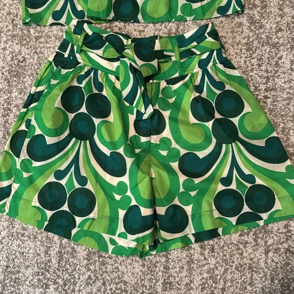 Flora Bea NYC 2pc Shorts Set Size Small NWT Green Print $259 retail
